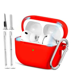 Ljusmicker for AirPods Pro 3 Case 2025 with Cleaner Kit,Soft Silicone Protective Cover for Apple AirPods Pro 3rd Generation Cases for Women Men,for AirPod Pro 3 Case with Keychain-Magnetic Red