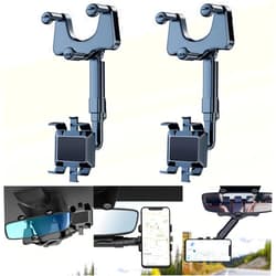 FONKEN 2-Pack 360°Rotatable and Retractable Car Phone Holder, 【New Version】 Multifunctional Rearview Mirror Phone Holder Universal Phone Mount for Car Rear View Mirror Car Mount for All Smartphones