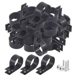Glarks 60Pcs 1 Inch Black Nylon Screw Mounting R-Type Cable Clip Wire Clamp with 60Pcs Screws for Wire, Cable, Conduit and Cable Conduit Kit (Black)