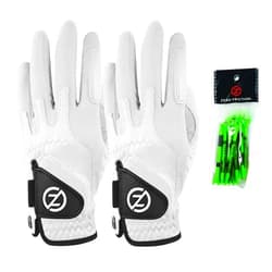 Zero Friction Men's Cabretta Elite Golf Gloves, Universal Fit One Size (Pack of 2) with Pack of Golf Tees