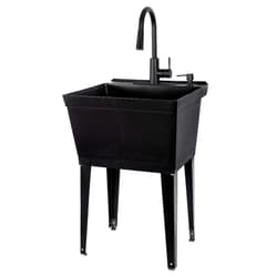 VETTA Black Utility Sink with High Arc Black Faucet by VETTA by JS Jackson Supplies, Pull Down Sprayer Spout, Heavy Duty Slop Sink for Washing Room, Basement, Shop, Free Standing Laundry Tub Deep Plastic
