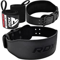 RDX Weight Lifting Belt Gym Fitness, Cowhide Leather, 4” Padded Lumbar Back Support, 10 Adjustable Holes with Weightlifting Wrist Wraps, IPL USPA Approved, 18