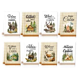 Peryiter 8 Pcs Cabin Kitchen Towels Set 24 x 16 Inch Forest Wild Animals Dish Towels Farmhouse Country Decorative Hand Towels Deer Bear Log Cabin Absorbent Tea Towel for Christmas Bathroom Cabin Decor