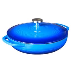 Lodge 3.6 Quart Enameled Cast Iron Oval Casserole With Lid – Dual Handles – Oven Safe up to 500° F or on Stovetop - Use to Marinate, Cook, Bake, Refrigerate and Serve – Caribbean Blue