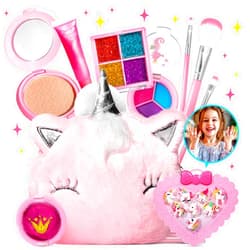 ULOVEME Kids Real Makeup Kit for Little Girls - Real, Non Toxic, Washable Make Up Toy - Umicorn Toys Gift for 3 4 5 6 7 8 9 10 12 Years Old Girls Birthday (Pink Umicorn + Rings 1)