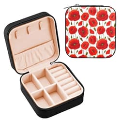 DOMIKING Red Poppy Flower Travel Jewelry Box Portable Ring Necklace Organizer for Women Girls PU Leather Jewelry Storage Case for Earring Necklace Bracelet Ring Gift