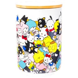 Silver Buffalo Sanrio Hello Kitty and Friends Badtz-Maru, Keroppi, My Melody, Pochacco, Chococat, Pompompurin, Little Twin Stars Wax Resist Ceramic Cookie Snack Jar Container with Bamboo Lid (Small)
