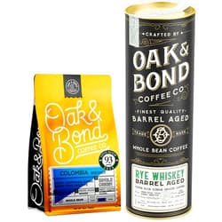 Oak & Bond Coffee Co. Colombia Single Origin and Rye Whiskey Barrel Aged Coffee Bundle, Whole Bean - 22oz. Total