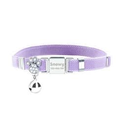 AnNengJing Personalized Safety Elastic Cat Collars with Bell,Laser Customized Stretch Kitten Collars for Girls Boys Cats-Purple
