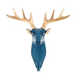 Kepfire Deer Head Hook Antlers Bedroom Single Wall Blue Resin Coat Hook Decorative Nordic Wild Animal Hanging Hook Elegant Creative Mural Mounted Sculpture Bag Key Room