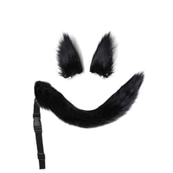 Agymo Black Wolf Ears and Tail Set, Animal Furry Tail and Ears,Christmas Halloween Gifts,Gorou Cosplay Costume Accessory (Black)