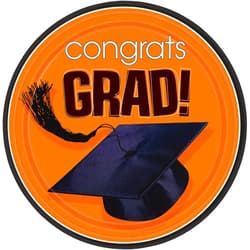 Amscan Flying Graduation Party School Colors Round Plates (18 Piece), Orange, 9
