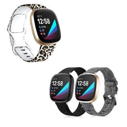 Maledan 2 Pack Woven Bands and Leopard Pattern Band Compatible with Fitbit Versa 3 and Sense