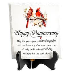LukieJac Anniversary Couples Gifts - Cardinal Ceramic Plaque - Happy Anniversary Presents for Couples - Romantic Wedding Celebrate Keepsake Desk Decorations Christmas Gift