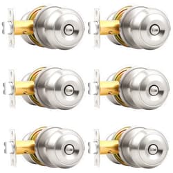 Probrico Privacy Interior Door Knobs Bed and Bath Handles Keyless Sain Nickel Locksets, 6 Pack