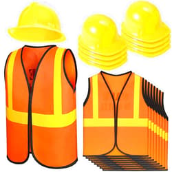 Geyoga 16 Pcs Construction Vest for Kids Party Favors Hard Hat Construction Dressing Up Supplies Construction Funny Worker Costume for Birthday Party, Including 8 Vests and 8 Construction Hats