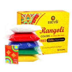 SATVIK STORE SATVIK 5 Shades of Rangoli Colors More Quantity Easy to Store Glitter Rangoli Colours Pouch (No GULAL) Festival/Festive Multi Colors Powder Art Crafts Painting, Diwali Housewarming Return Gifts Items