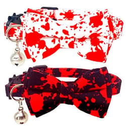 Casidoxi Bloody Halloween Cat Collars Breakaway with Bell, 2 Pcs Cat Halloween Bow Tie Collars with Quick Rease Buckle