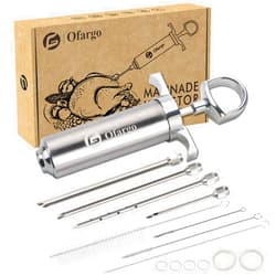 OFG Ofargo 304-Stainless Steel Meat Injector Syringe Kit with 4 Marinade Needles for BBQ Grill Smoker, 2-oz Large Capacity, Both Paper User Manual and E-Book Recipe