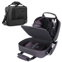USA Gear Podcast Equipment Case - Audio Interface Case Compatible with Focusrite Vocaster One Studio and More Studio Equipment - Customizable Interior, Shoulder Strap, and Padded Interior - Black