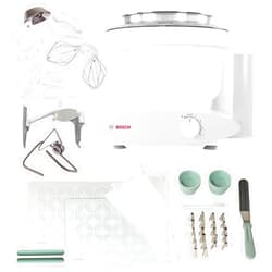 Nutrimill Bosch Universal Plus Stand Mixer with NutriMill Baker's Pack Accessory Bundle including Bowl Scraper, Cookie, and Cake Paddles, Icing Kit, and Silicone Cookie Sheet Liners
