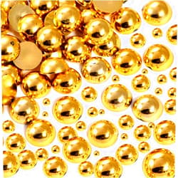Dowarm 1000 Pieces Flatback Half Pearls, Flat Backed Round Half Pearls for Crafts Jewlery, Mixed Size 4MM 6MM 8MM 10MM 12MM 14MM (Gold)