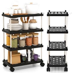 Giantex Kitchen Slim Storage Cart, 4-Tier Rolling Kitchen Utility Cart with Lockable Wheels, Side Hooks, Rolling Side Storage Cabinet for Kitchen Small Apartment Narrow Space