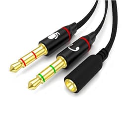 Tricon Headphones Y Cable Splitter Adapter 3.5mm Female to 2 Male Premium Gold-Plated Corrosion-Resistant Audio Mic Y Cable for Headset Connecting to PC