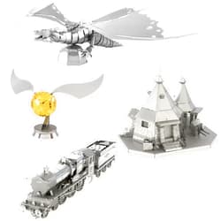Fascinations Metal Earth 3D Metal Model Kits - Harry Potter Set of 4 - Hogwarts Express Train, Hagrid's Hut, Golden Snitch, Gringotts Dragon