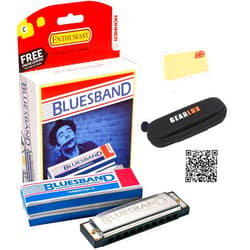 Hohner Blues Band Harmonica - Key of C Bundle with Zip Case, Instructional Manual, and Austin Bazaar Polishing Cloth