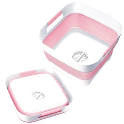 Goderewild 2024 Upgraded 2.4 Gal (9L) Collapsible Dish Basin with Drain Plug, Space Saving Multiuse Foldable Sink Tub, Dishpan, Beverage Tubs for Camping, Vegetable Washing, RV (Pink)