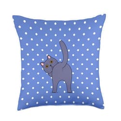 British Shorthair Kitten Back Dots Minta Funny Guess What Cat Butt Lover Navy Blue Polka Dot Pattern Throw Pillow