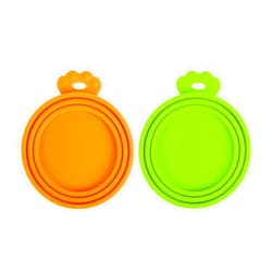 PetBonus 2 Packs Silicone Pet Can Lids, Dog Cat Food Can Cover, Universal Size Can Tops, 1 fit 3 Standard Size Food Cans, BPA Free Dishwasher Safe (Orange, Green)