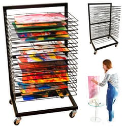 ODOXIA Art Drying Rack for Classroom | Functional & Mobile Paint Drying Rack | 19 Removable Shelves | Canvas Rack Art Storage | Painting Drying Rack with Wheels | Stack Rack for Painting, and More