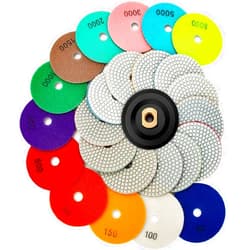 AxPower 13 Packs 4 Inch Diamond Polishing Pads with 5/8’’-11 Backer Pad 12PCS Wet/Dry Polish Pad Kit for Drill Grinder Polisher 50-8000 Grit Pads for Granite Marble Concrete Stone Countertop Quartz Polishing