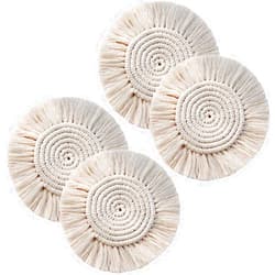 Geobom Handmade Macrame Coasters, Round Absorbent Coasters for Drinks, Heat & Water Resistant Reusable Durable Saucers for Cups Mugs Glasses Drink Coasters Gift for Housewarming(Beige, 4 pcs)
