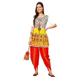 Shri Balaji Silk & Cotton Saree Emporium Women's Embroidered Thread Organic Cotton Navratri kedia Tulip Pants 8076