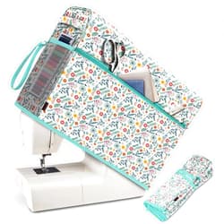 FINPAC Sewing Machine Dust Cover, Protective Cover with Side Handle and Sewing Essentials Pockets Compatible with Standard Singer, Brother and Janome Machines, Spring Bloom