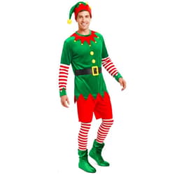 Hillban Men’s Christmas Elf Costume Adult Elf Costume Christmas Santa Helper Cosplay Suit with Hat Striped Socks