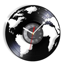 OTKU 12 inch Clock Globe Earth World Vinyl LP Record Wall Clock Living Green Homeland Terre Map Geography Art Home Decor Disk Crafts Silent Watch for Vintage Room Decoration