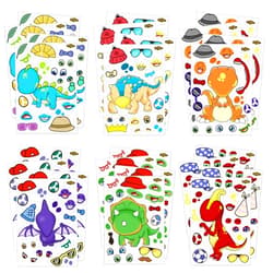 PartyNow Dinosaur Stickers | 24-Pack Make Your Own Stickers | Fun Dinosaur Sticker Sheets for Kids | DIY Kids Stickers with Changeable Faces | Cute Party Favors for Kids | Waterproof (6 Dinosaurs)