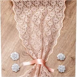 FEMINEN TEXTILE Lace Table Runner Blush Pink Set of 4 for Classy, Vintage and Boho Wedding and Reception Decorations