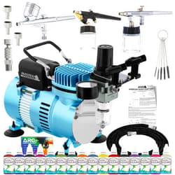 Master Airbrush Cool Runner II Airbrush Kit with Dual Fan Air Compressor, 16 Color Water-Based Face & Body Art Paint Set, 3 Airbrushes, Cleaning Brushes & Washable Temporary Tattoo, How-to Guide