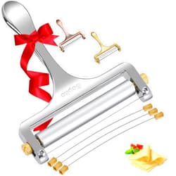 Sopito Cheese Slicer Stainless Steel Wire Cheese Slicer With 3 Extra Wires Great for Cheddar, Gruyere, Raclette, Mozzarella Cheese Block, Adjustable Thickness - Wire Cheese Slicer, Christmas Gift
