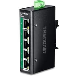 TRENDnet 5-Port Industrial Fast Ethernet PoE+ DIN-Rail Mini Switch, TI-PELC50, NDAA + TAA Compliant, 4 x 10/100Mbps PoE+ Ports, 1 x 10/100Mbps Port, 90W PoE+ Power Budget