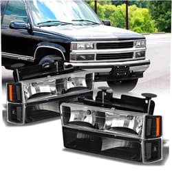 AKKON - For 1994-1998 Chevy C/K 1500/2500/3500 Tahoe Suburban Full Size C10 Black Headlights Left+Right Headlamp