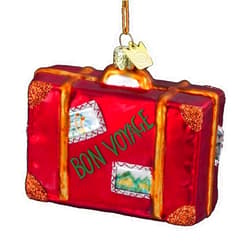 Noble Gems Kurt Adler 3-1/2-Inch Glass Bon Voyage Suitcase Ornament