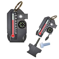 Sun Company Outsider - 4-in-1 Survival Multi-Tool | Compass, Thermometer, Whistle, and Fire Starter in a Compact Zipper Pull | Outdoor Gadget for Backpacking, Camping, or Survival Situations