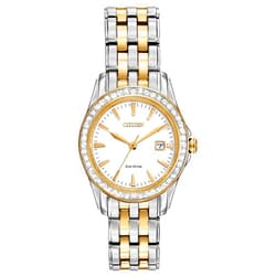 Citizen Women's Eco-Drive Dress Classic Crystal Watch in Two-tone Stainless Steel, Silver Dial, 28mm (Model: EW1908-59A)