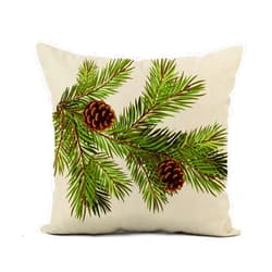 Awowee Flax Throw Pillow Cover Green Aged Branch of Christmas Tree Pine Cone Celebrate 18x18 Inches Pillowcase Home Decor Square Cotton Linen Pillow Case Cushion Cover